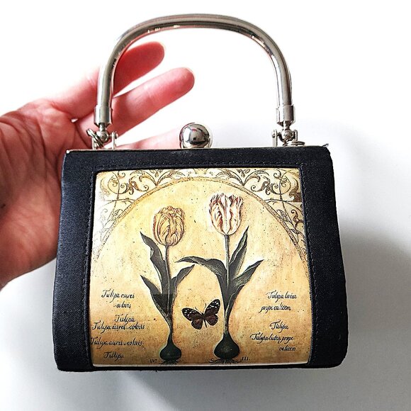 Y2K black satin floral mini bag - Picture 2 of 12